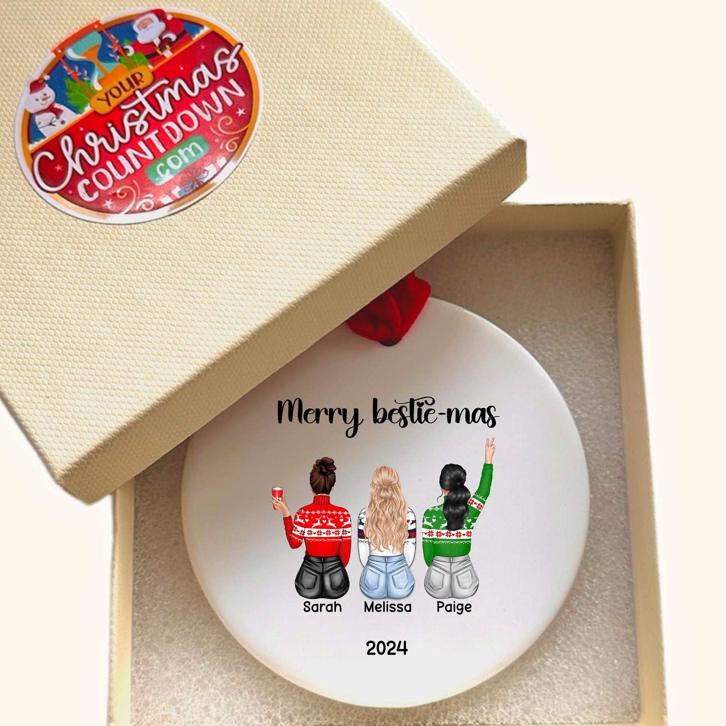 Merry Bestiemas Friends Personalised Tree Bauble Ornament