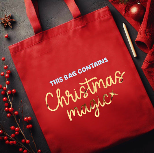 This Bag Contains Christmas Magic Heavy Duty Large Red Cotton Tote Bag