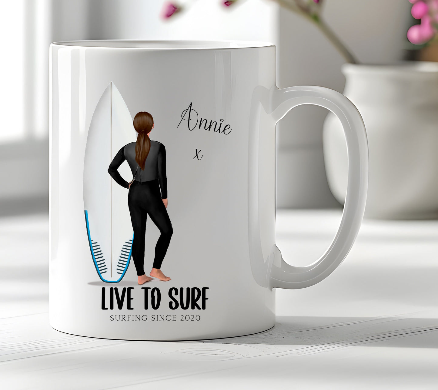 Personalised Surfer Girl Chick Mug