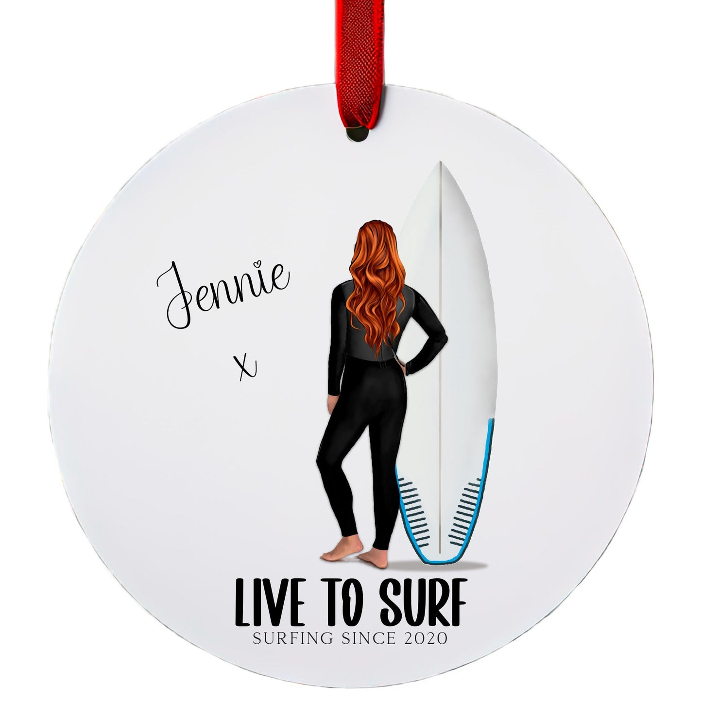 Personalised Surfer Tree Bauble/Ornament