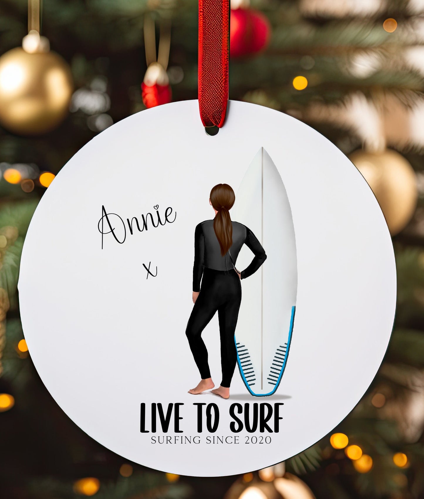 Personalised Surfer Tree Bauble/Ornament