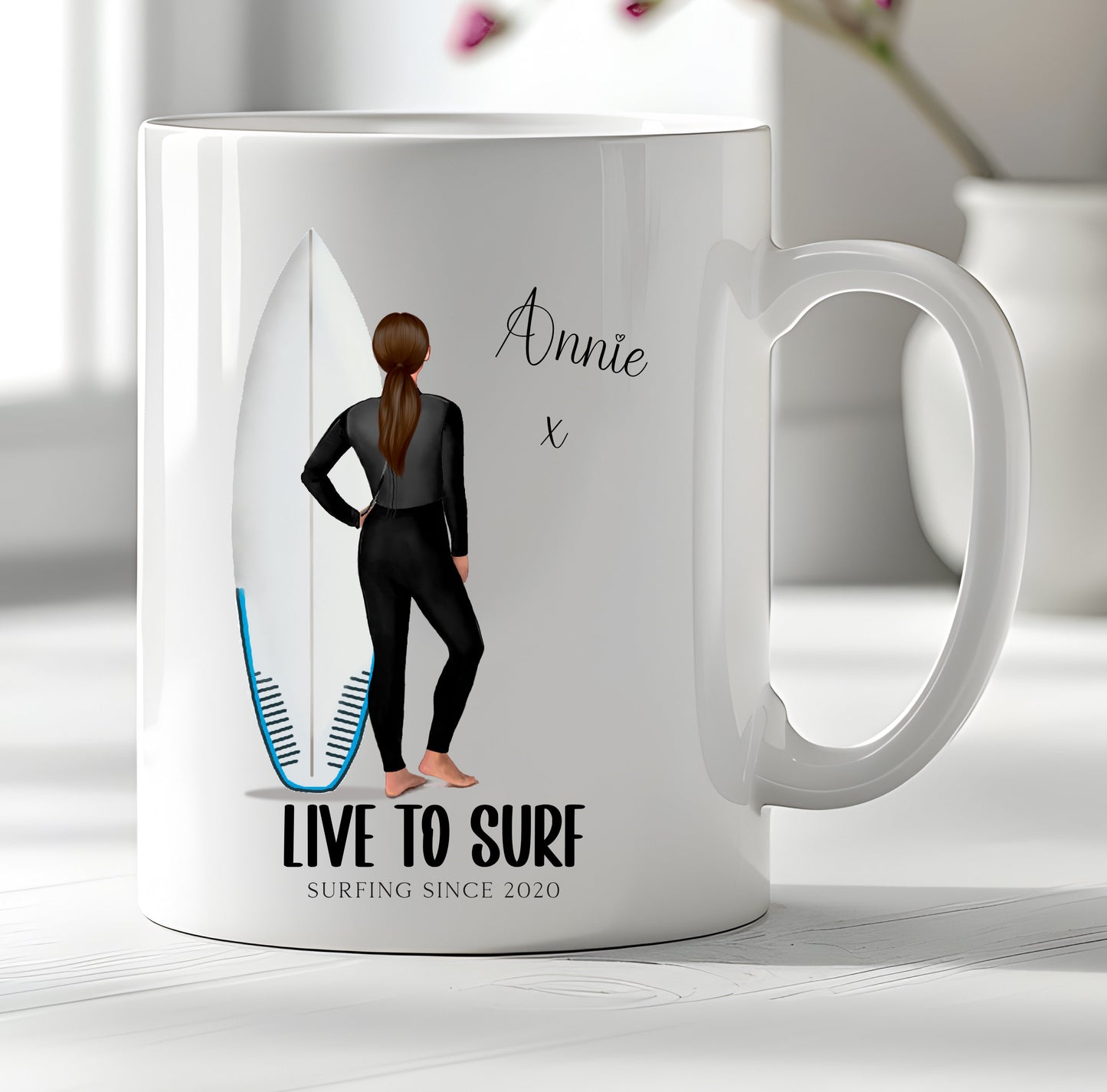 Personalised Surfer Girl Chick Mug