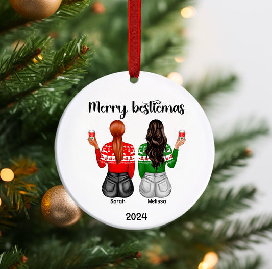 Merry Bestiemas Friends Personalised Tree Bauble Ornament