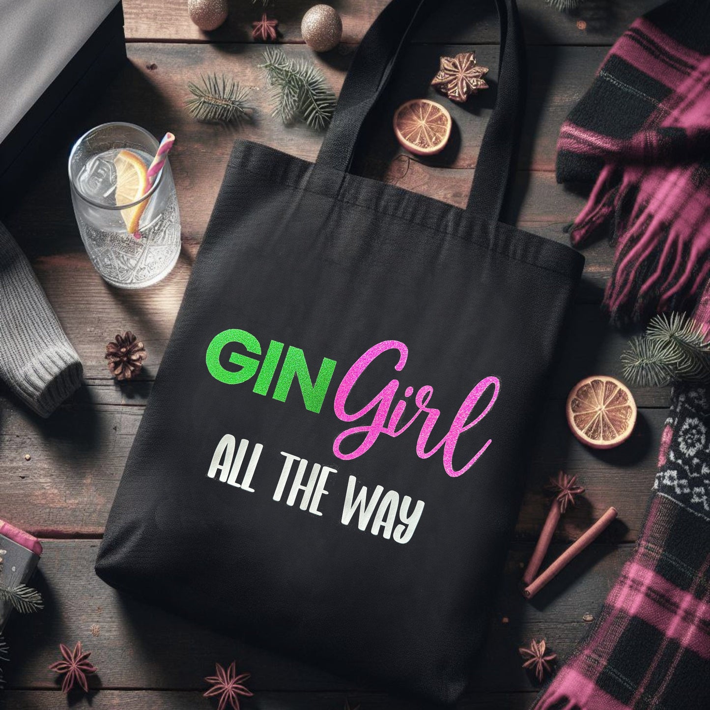 Gin Girl (Jingle) All The Way Christmas Black Tote Bag