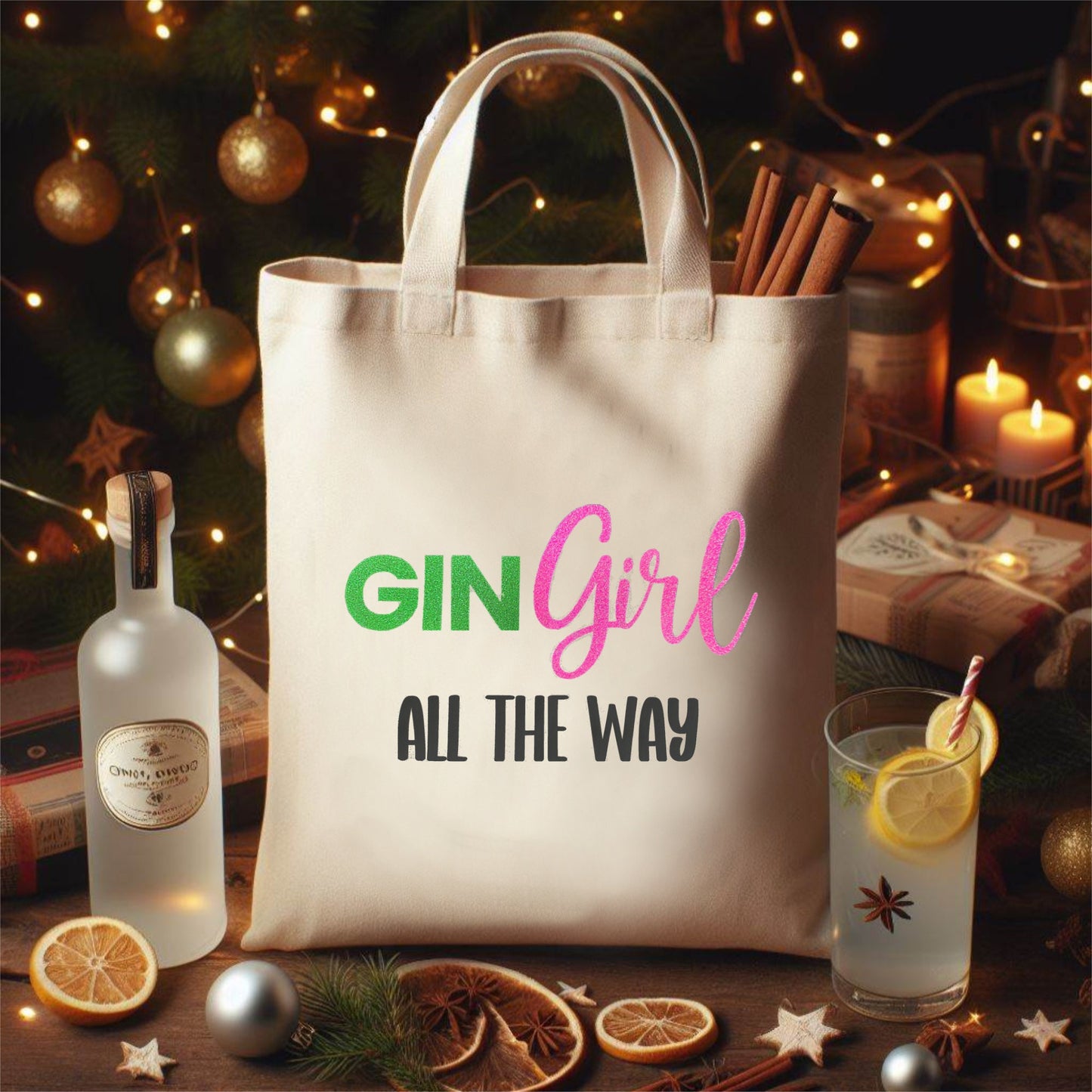 Gin Girl (Jingle) All The Way Christmas Black Tote Bag