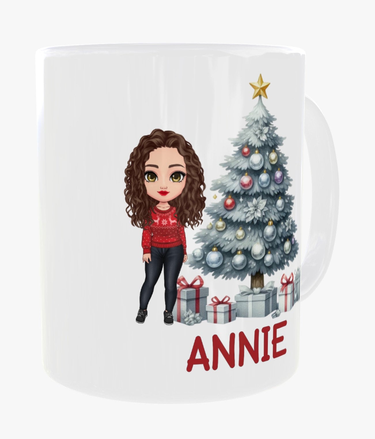 Personalised Chibi Lady Christmas Tree Mug