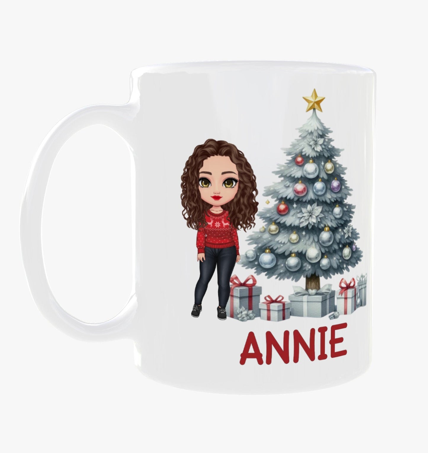 Personalised Chibi Lady Christmas Tree Mug