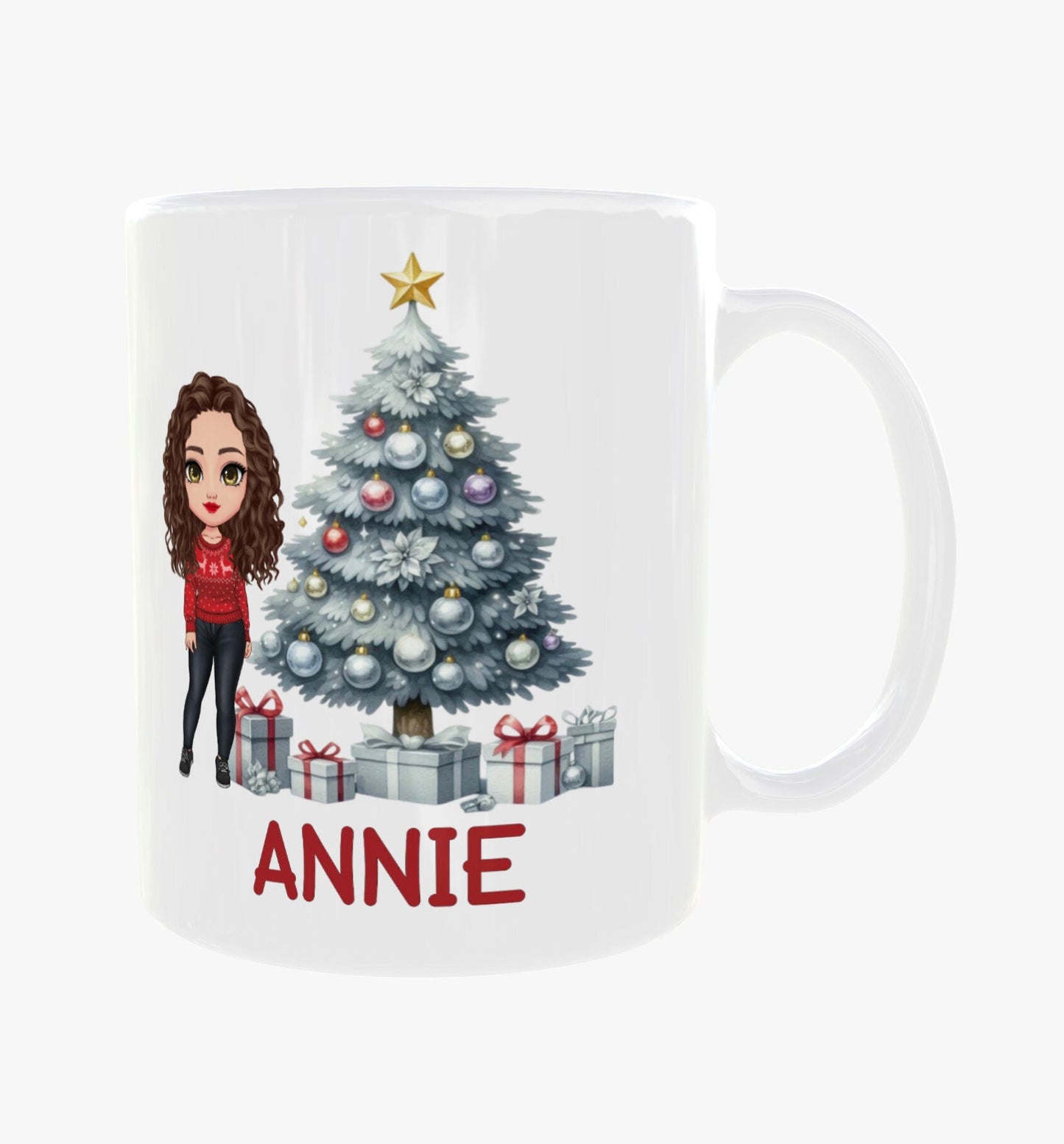 Personalised Chibi Lady Christmas Tree Mug