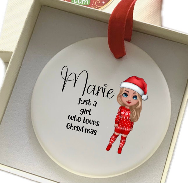 Chibi Girl Who Loves Christmas Personalised Tree Bauble/Ornament