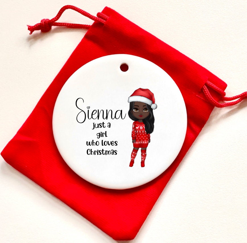 Chibi Girl Who Loves Christmas Personalised Tree Bauble/Ornament