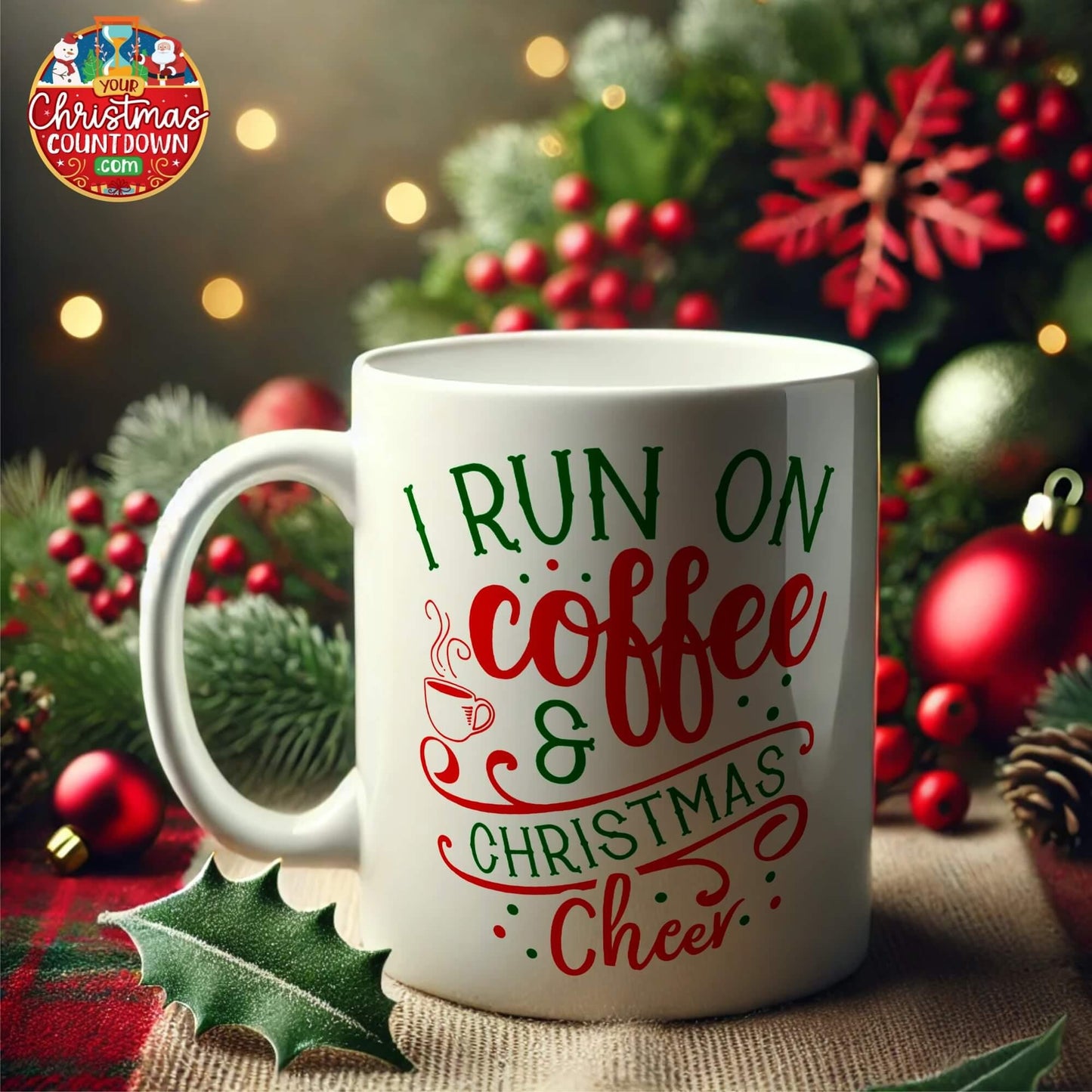 I Run On Coffee & Christmas Cheer Mug - Festive Xmas Coffee Mugs - Office Secret Santa Gift