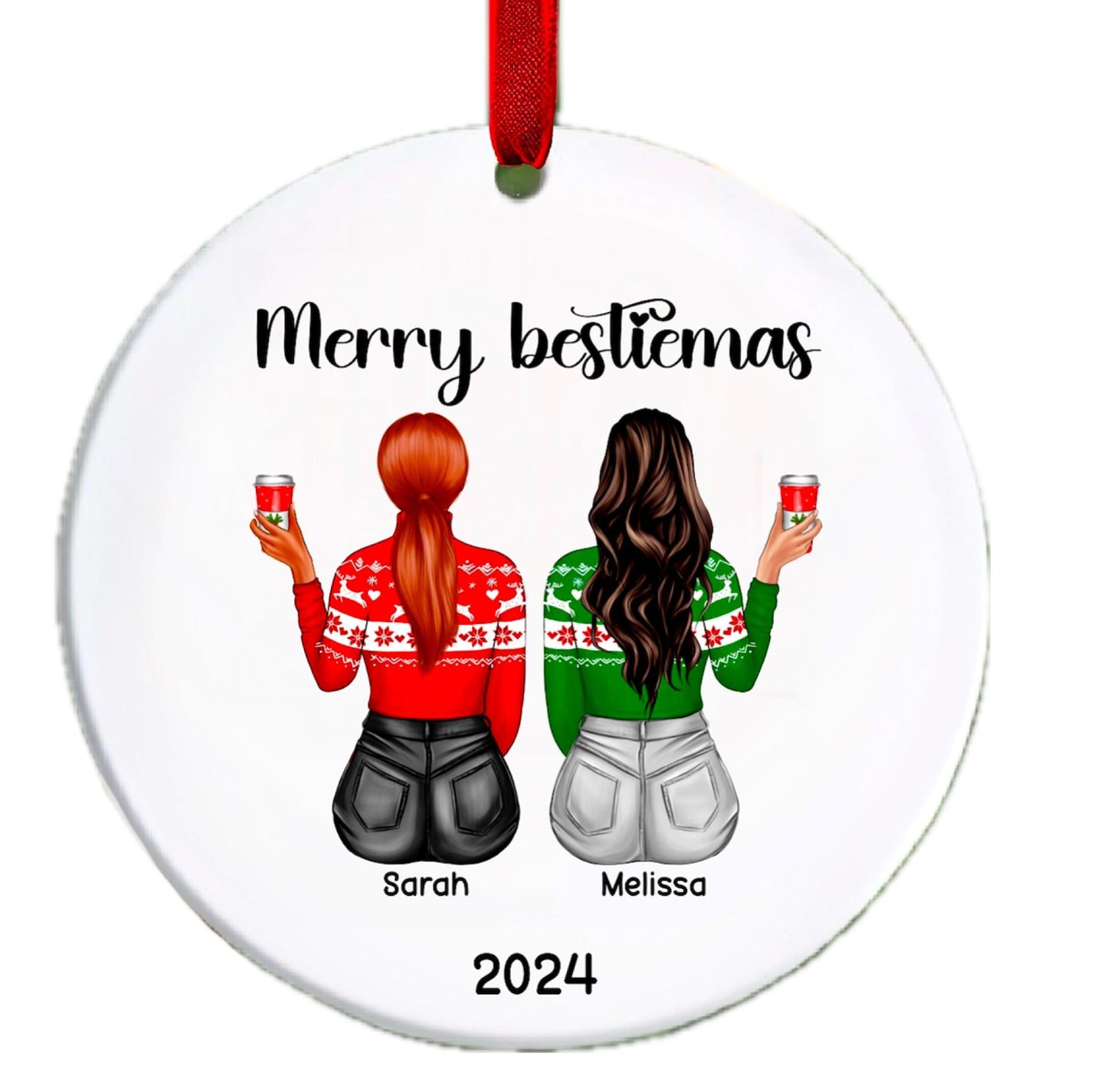 Merry Bestiemas Friends Personalised Tree Bauble Ornament