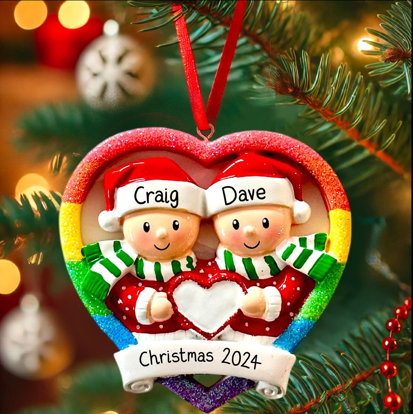 Christmas Same Sex Gay Female Eylashes Men Couple Bauble Xmas Ornament