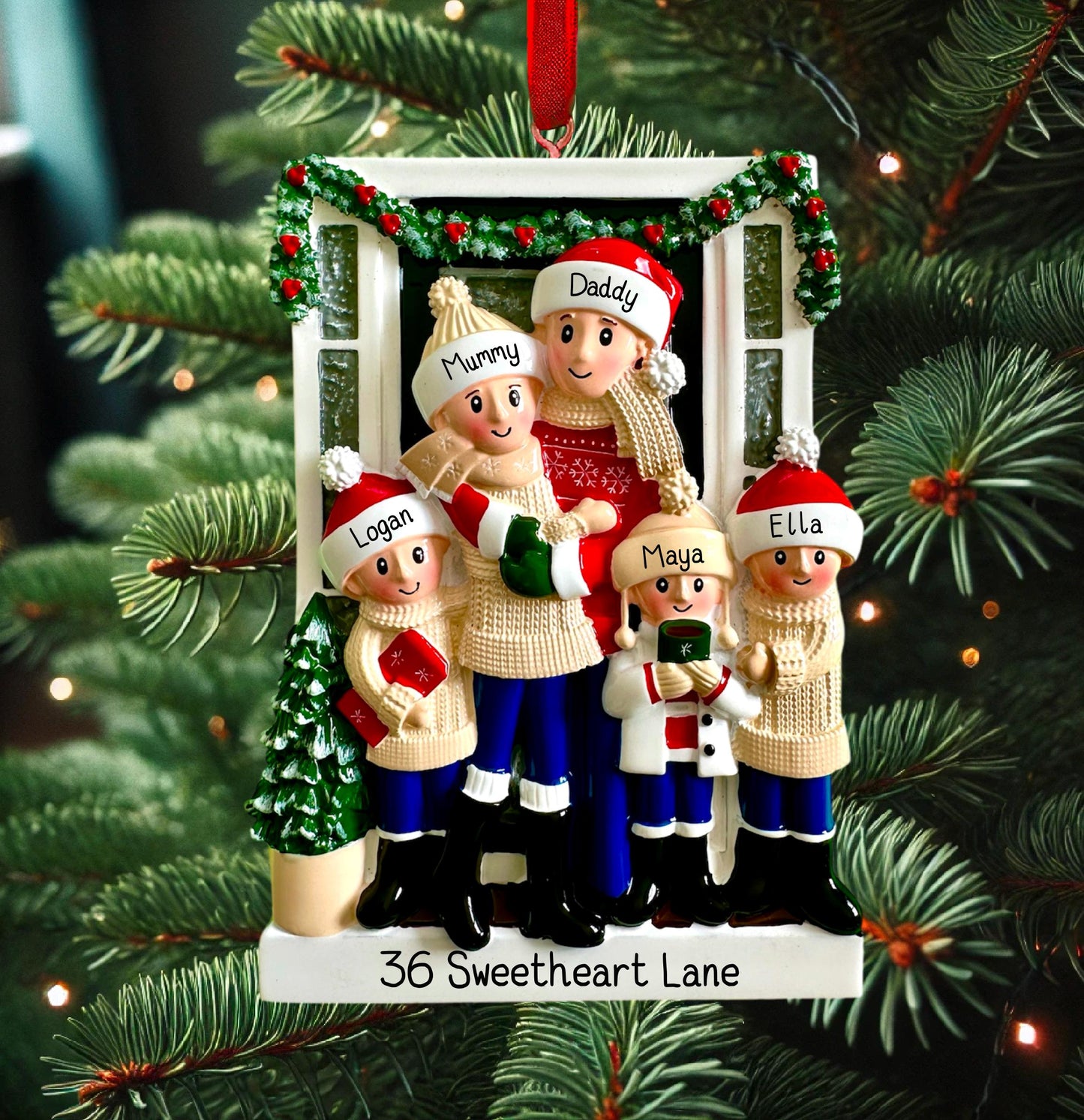 Personalised Family of 2 3 4 5 & 6 Christmas New Home Farm House Tree Ornament