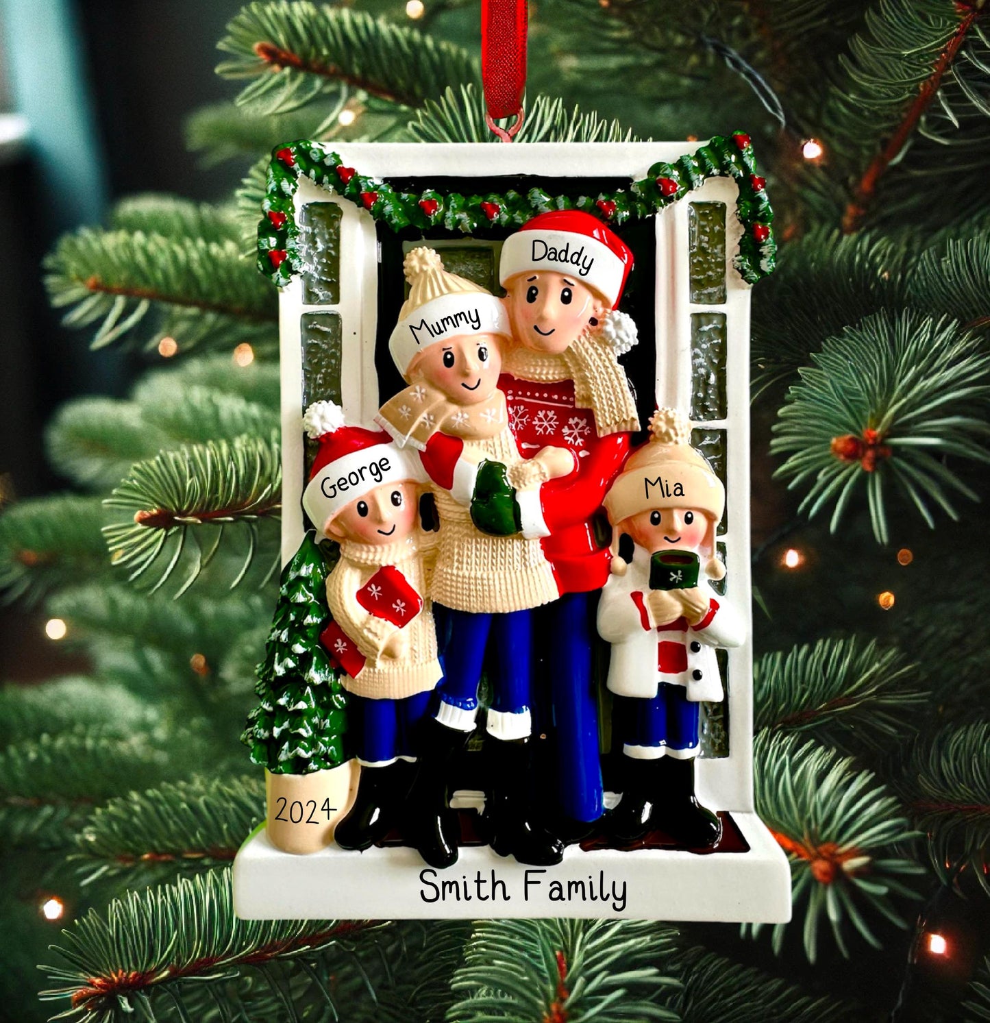 Personalised Family of 2 3 4 5 & 6 Christmas New Home Farm House Tree Ornament