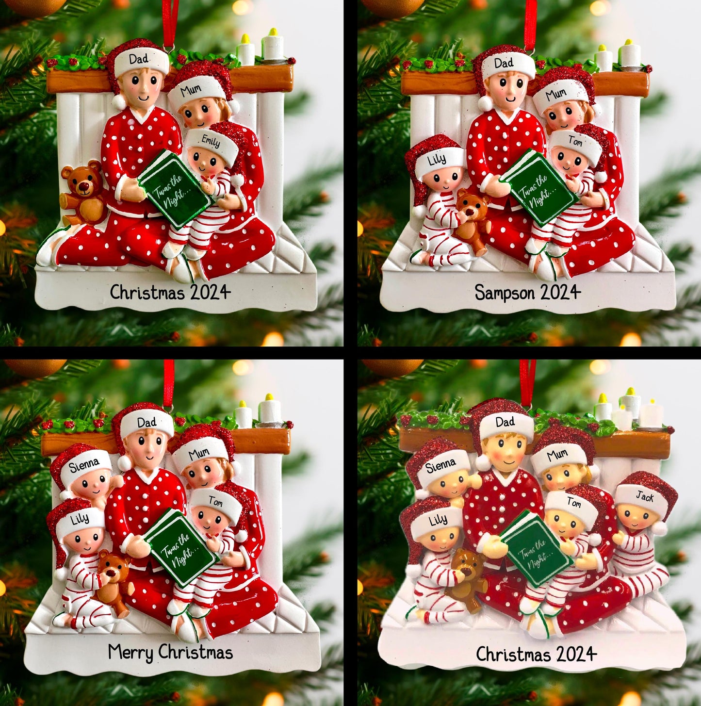 Personalised Family of 3 4 5 6 Christmas Bedtime Story Personalised Family Tree Decoration Ornament