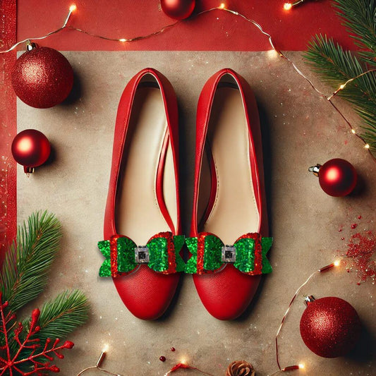 Clip on Sparkly Christmas Elf Shoe Bows