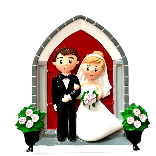 Husband & Wife Just Married Church Door Wedding Ornament Bauble