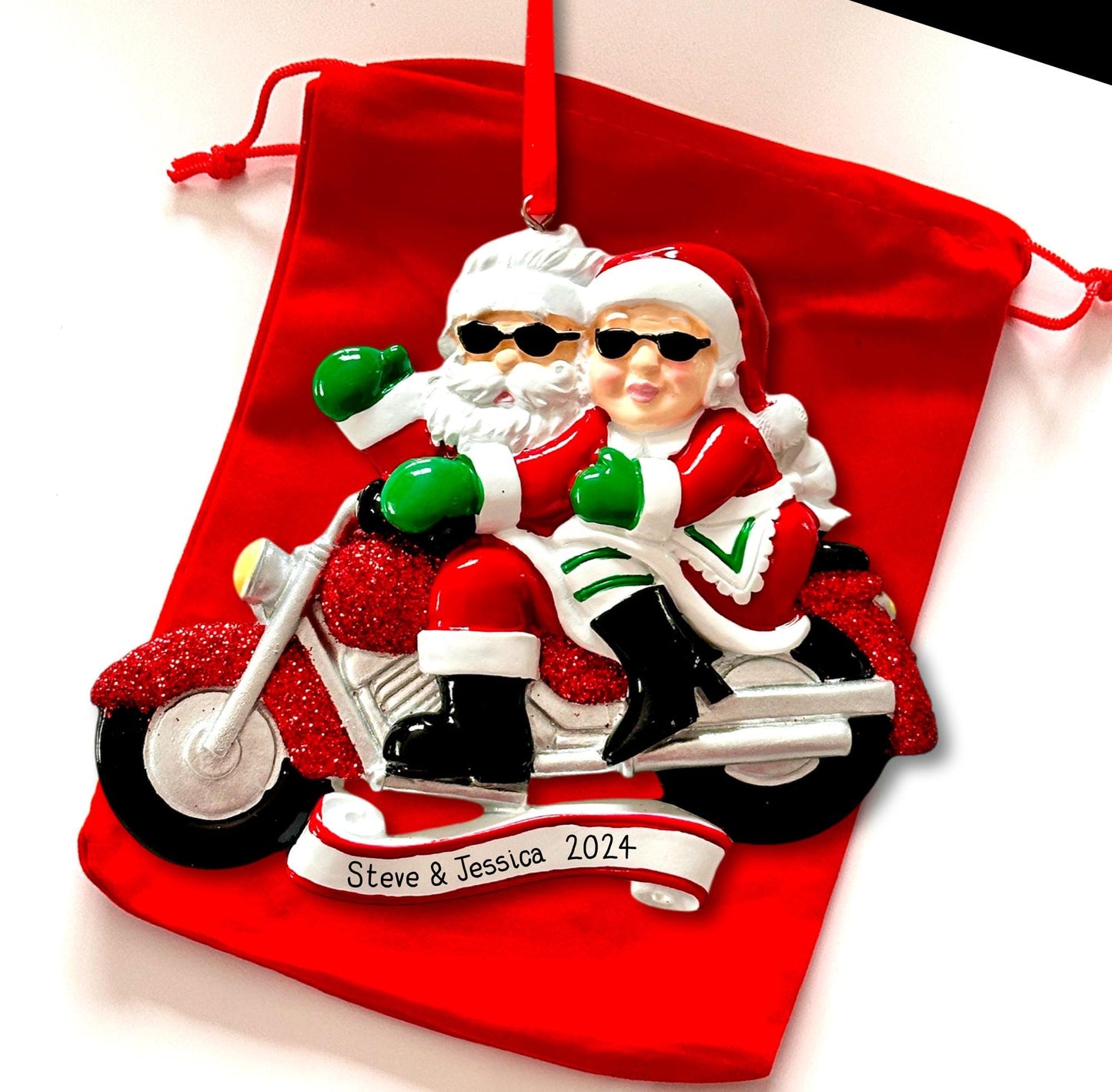 Christmas Motorbike Santa & Mrs Claus Xmas Ornament Tree Decoration