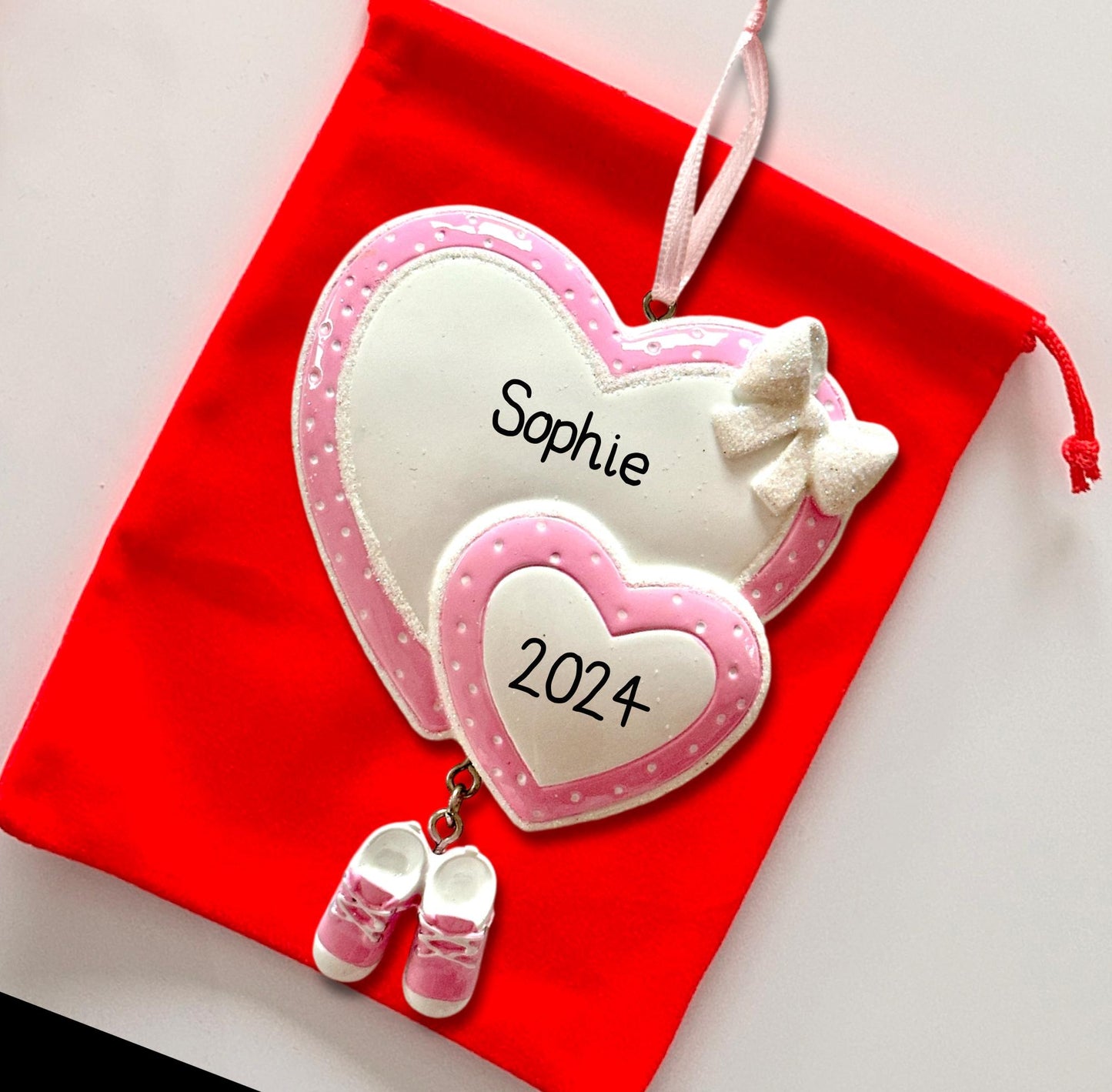 Personalised Baby’s First Christmas Heart Pink/Blue Ornament