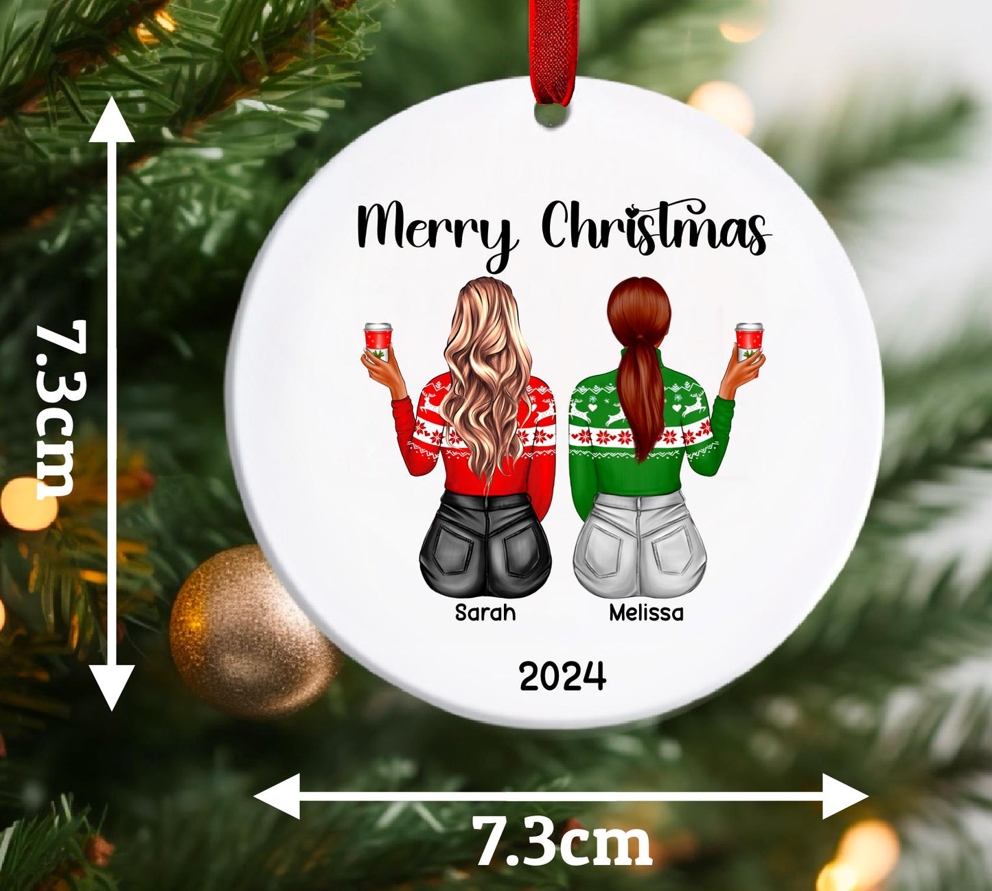 Merry Bestiemas Friends Personalised Tree Bauble Ornament