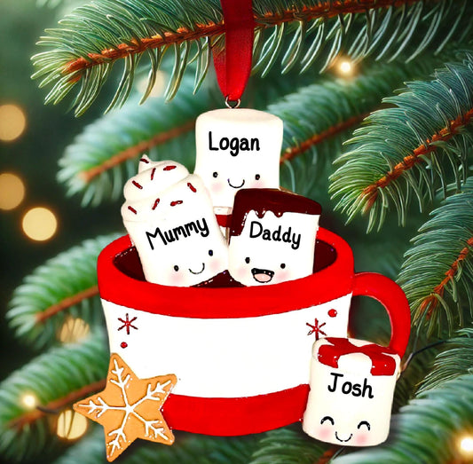 Personalised Marshmallow Family of 2 3 4 5 6 Xmas Family Ornament