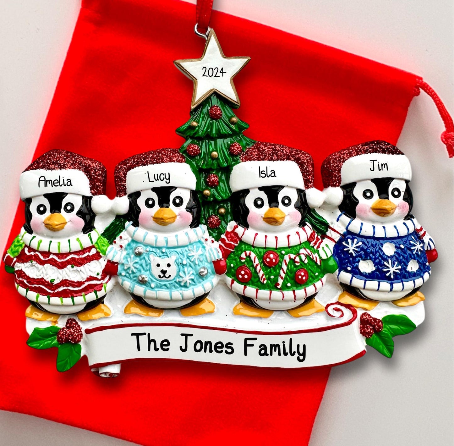 Personalised Penguin Christmas Sweater of 2 3 4 5 6 Family Ornament