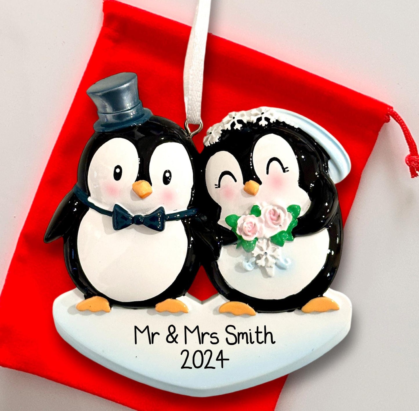 Wedding Penguin Married Couple Tree Ornament