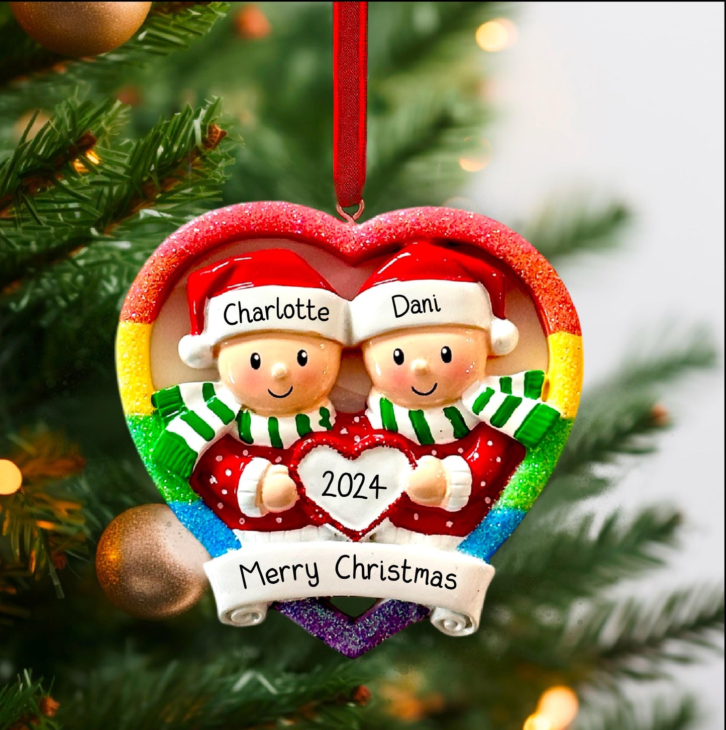 Christmas Same Sex Gay Female Eylashes Men Couple Bauble Xmas Ornament