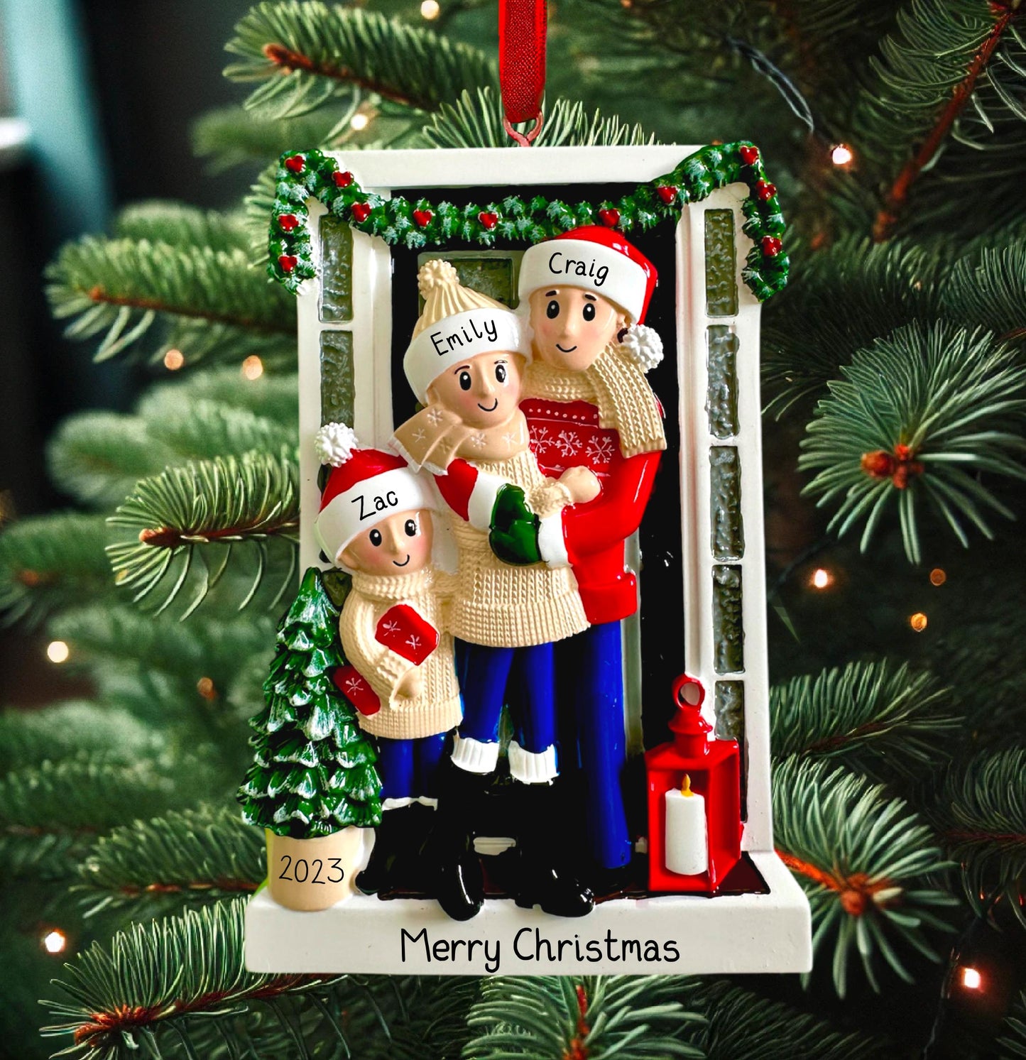 Personalised Family of 2 3 4 5 & 6 Christmas New Home Farm House Tree Ornament