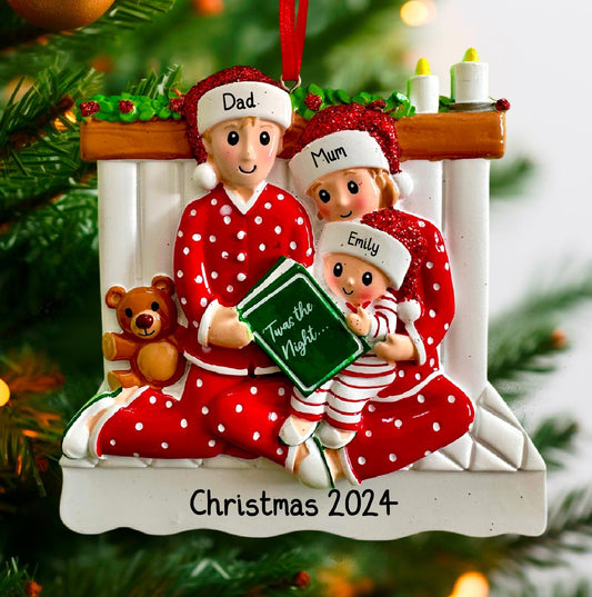 Personalised Family of 3 4 5 6 Christmas Bedtime Story Personalised Family Tree Decoration Ornament