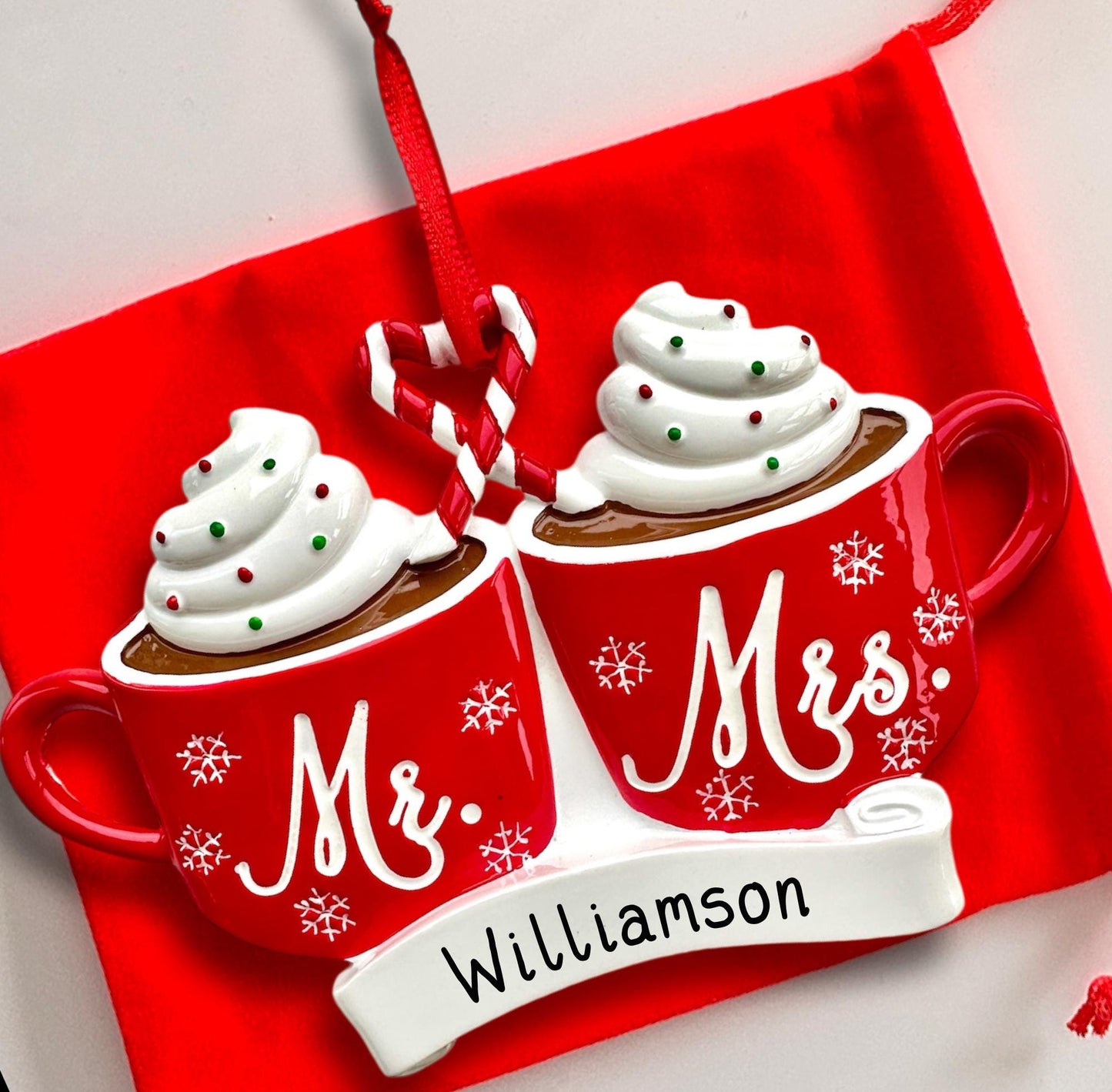 Mr and Mrs Cocoa Mugs Wedding Tree Ornament