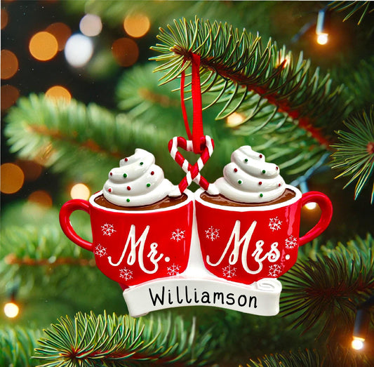 Mr and Mrs Cocoa Mugs Wedding Tree Ornament