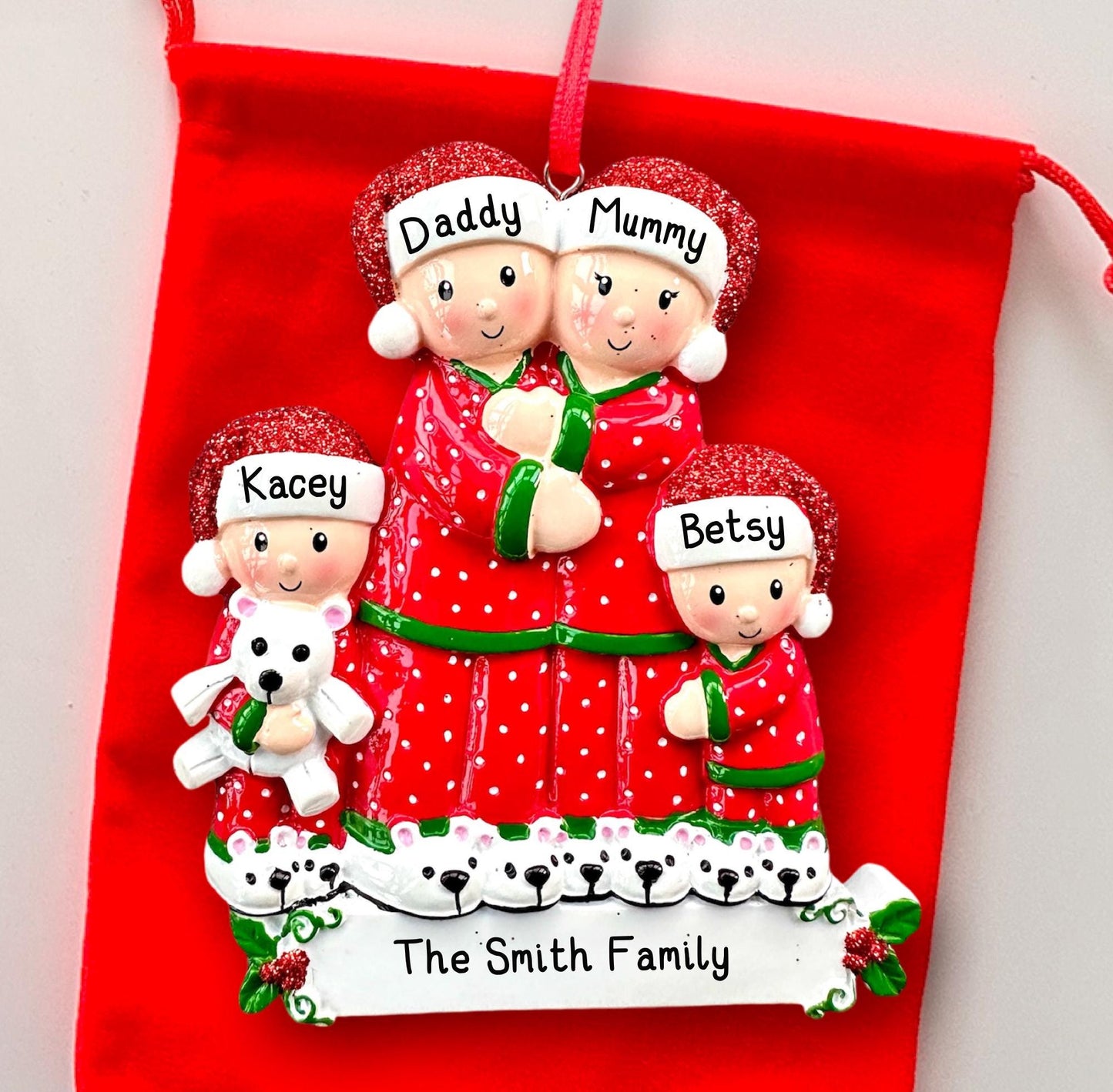 Personalised PJ Family of 2 3 4 5 6 Christmas Family Ornament Decoration