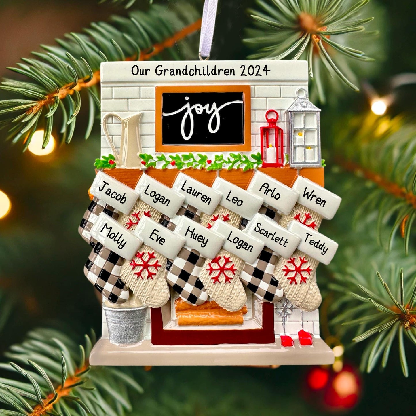 Personalised Fireplace Stocking of 7, 9, 10, 11, 12 Large Family Ornament