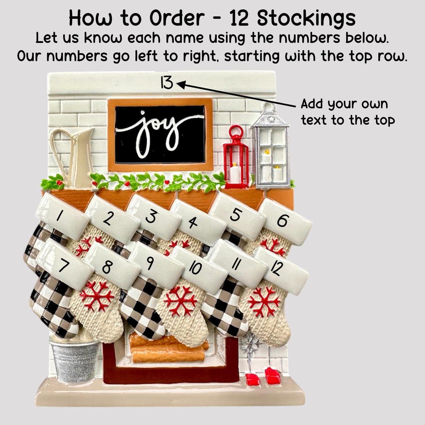 Personalised Fireplace Stocking of 7, 9, 10, 11, 12 Large Family Ornament