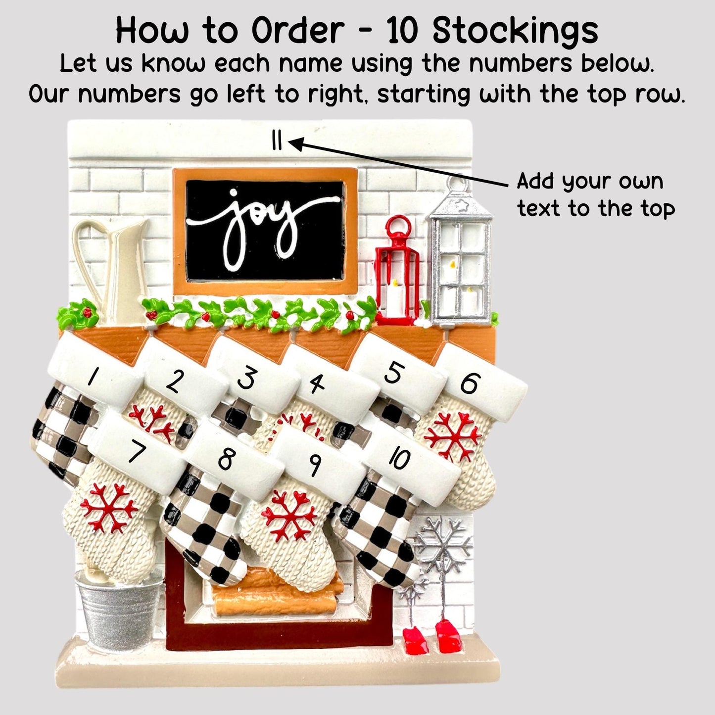 Personalised Fireplace Stocking of 7, 9, 10, 11, 12 Large Family Ornament