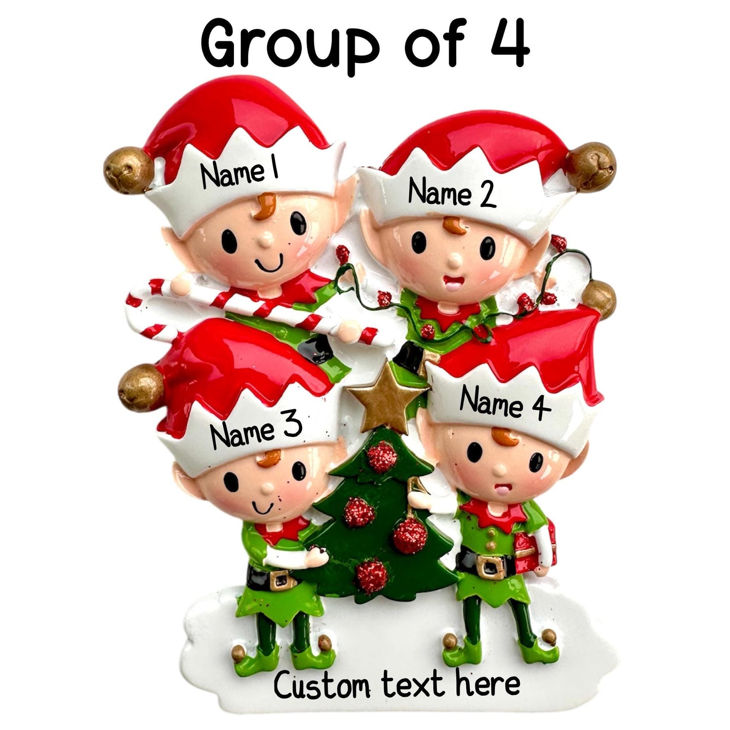 Personalised Elves Family of 2 3 4 5 6 Christmas Family Ornament