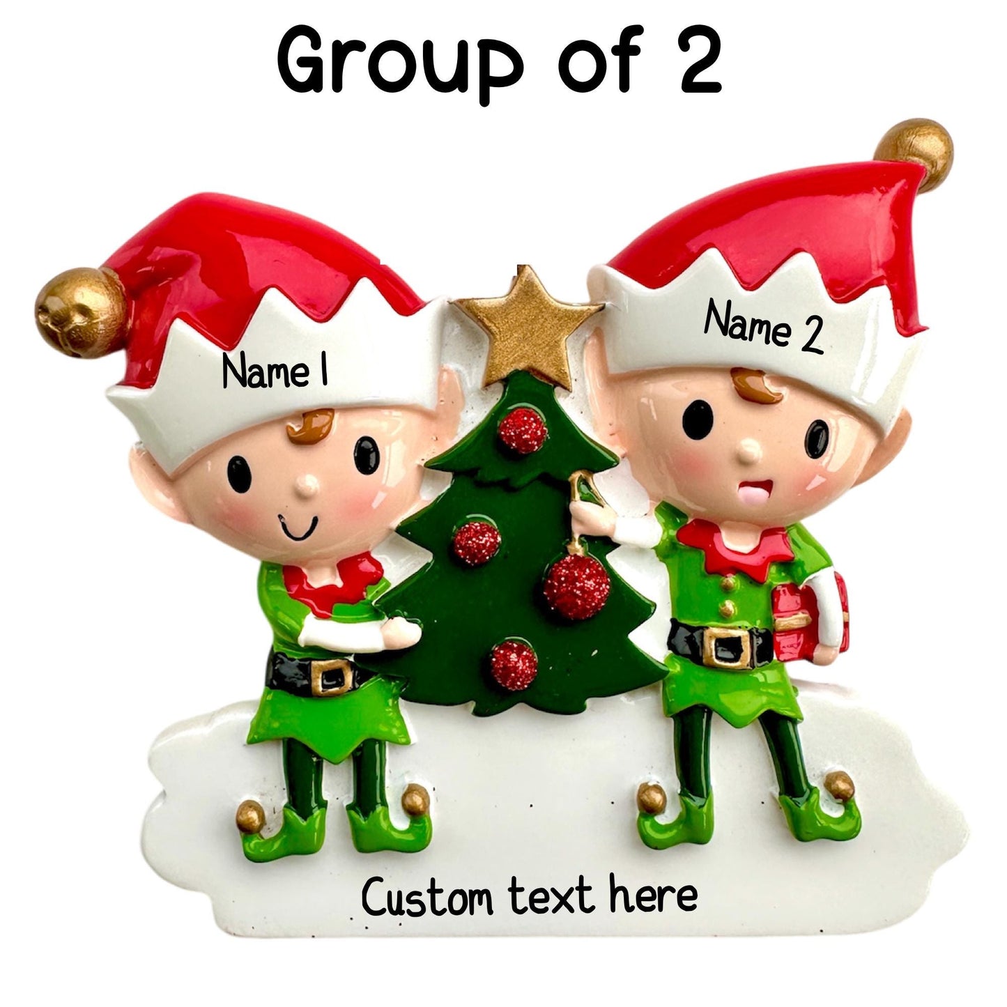 Personalised Elves Family of 2 3 4 5 6 Christmas Family Ornament