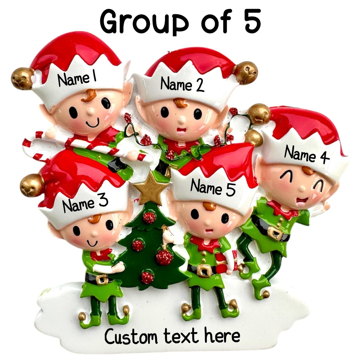 Personalised Elves Family of 2 3 4 5 6 Christmas Family Ornament