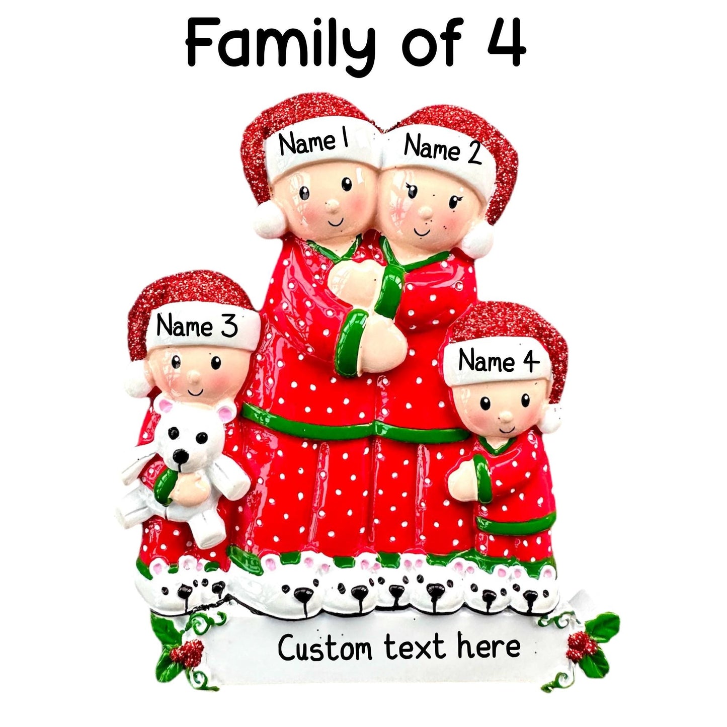 Personalised PJ Family of 2 3 4 5 6 Christmas Family Ornament Decoration