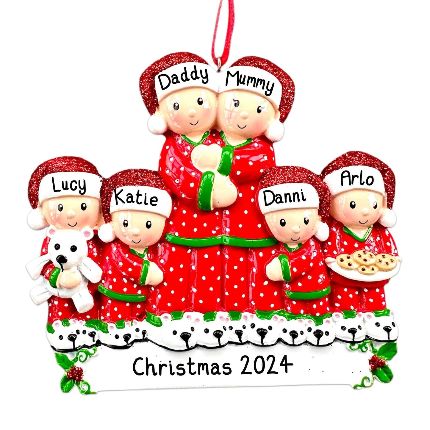 Personalised PJ Family of 2 3 4 5 6 Christmas Family Ornament Decoration