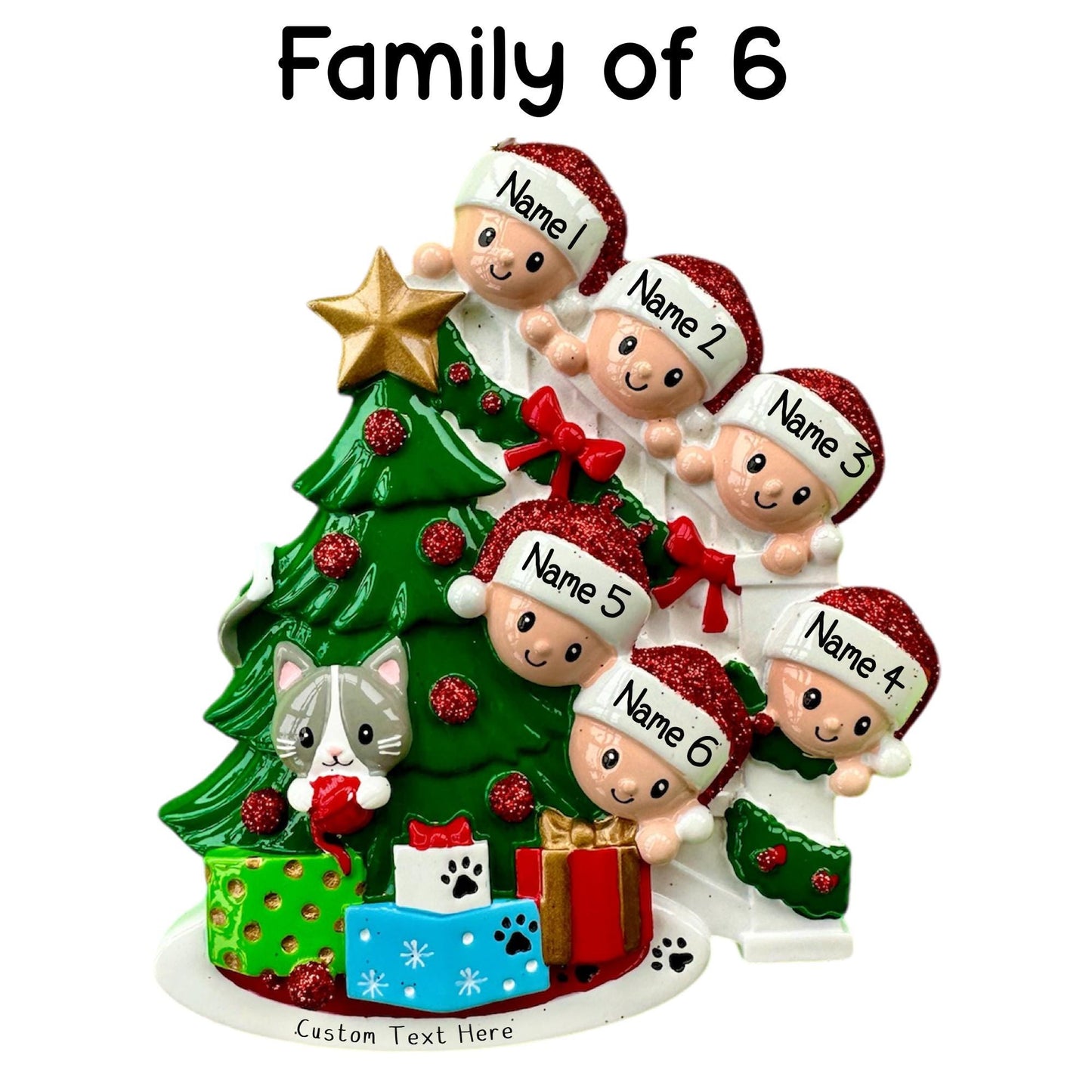 Personalised Family & Cat of 3 4 5 6 Christmas Family Ornament