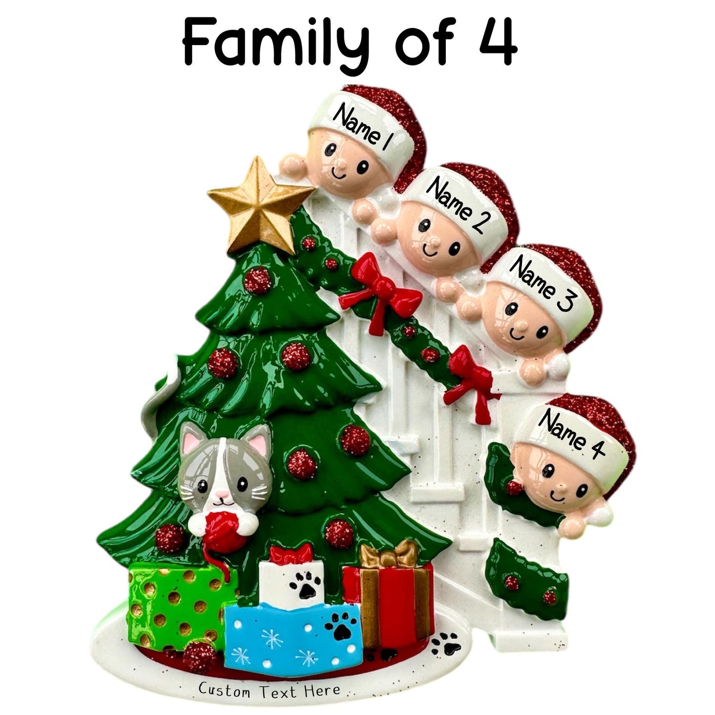 Personalised Family & Cat of 3 4 5 6 Christmas Family Ornament