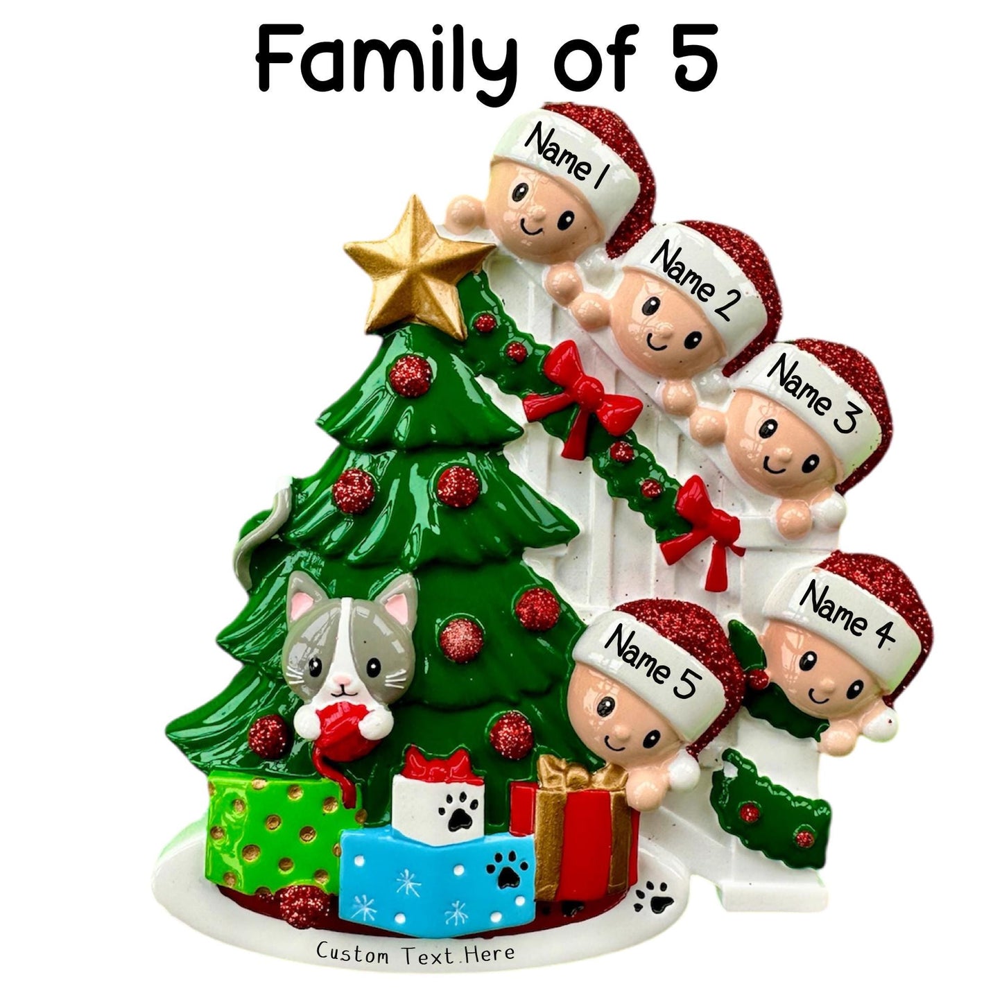 Personalised Family & Cat of 3 4 5 6 Christmas Family Ornament