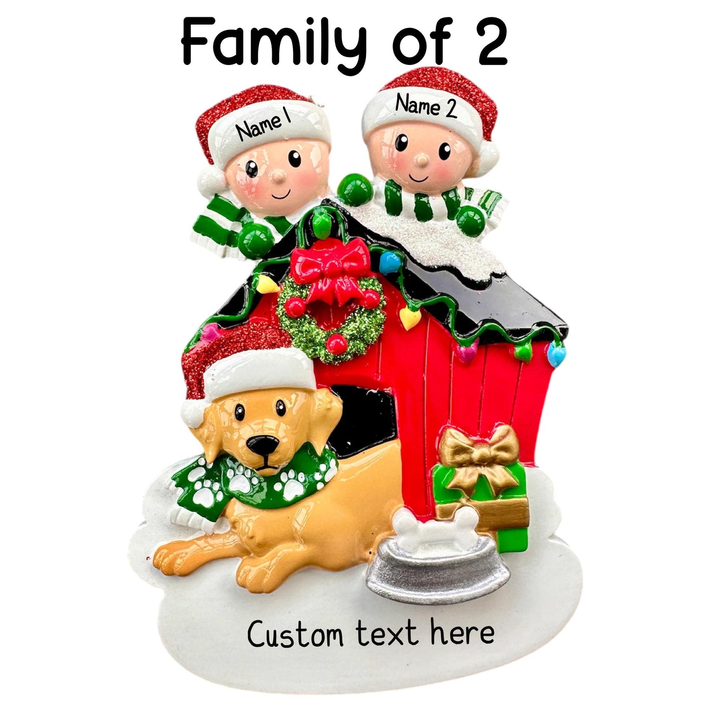 Personalised Dog Kennel Family of 2 3 4 5 6 Christmas Family Ornament