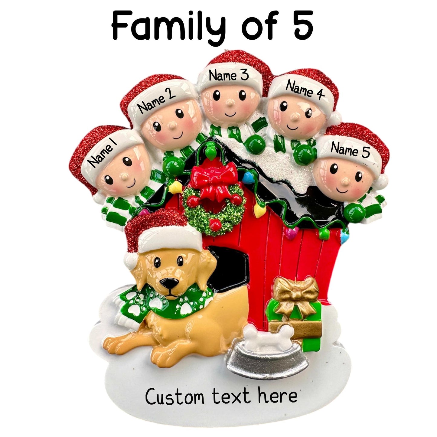 Personalised Dog Kennel Family of 2 3 4 5 6 Christmas Family Ornament