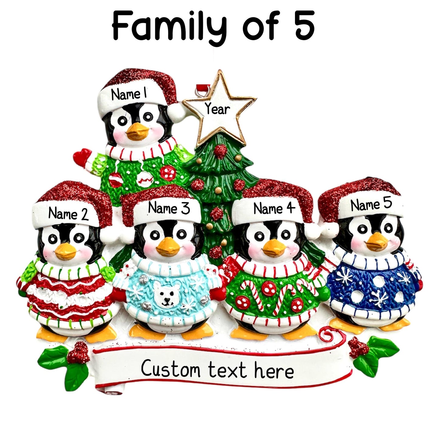 Personalised Penguin Christmas Sweater of 2 3 4 5 6 Family Ornament