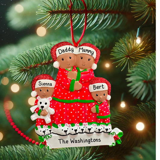 Personalised PJ Family of 2 3 4 5 6 Christmas Tree Ornament