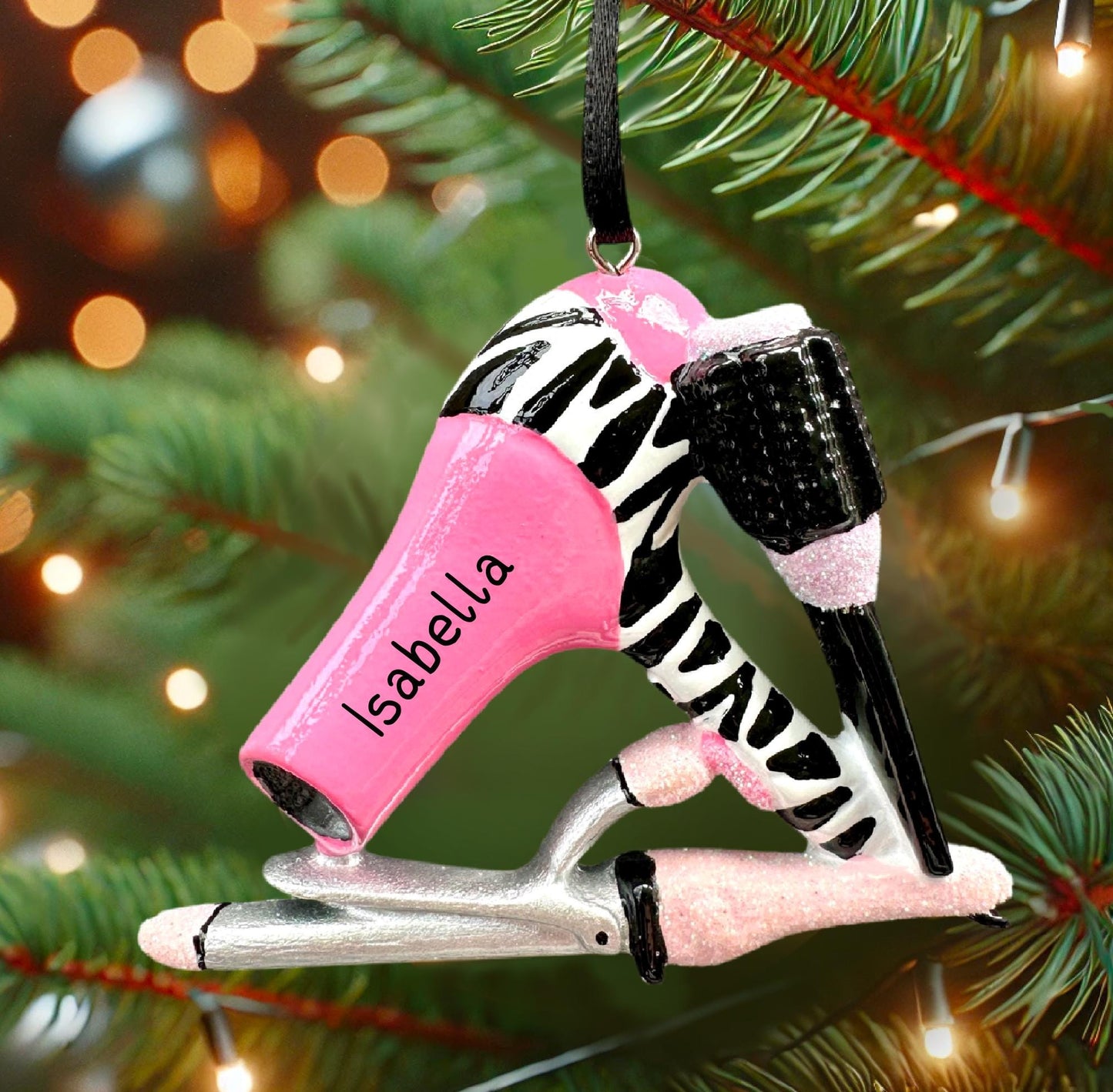 Personalised Hairdresser Pink Zebra Hair Stylist Ornament